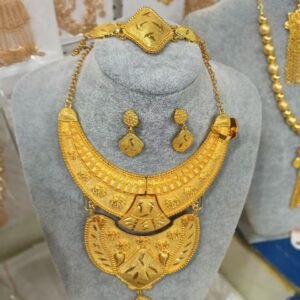 Uganda Fashion Gold Jewelry Set Heart Shape Necklace Earrings Ring Bracelet 4pcs Set for Bridal Wear